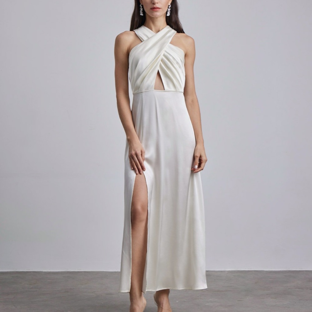 Silk Madison Cleopatra Bridal Silk Maxi Dress in Ivory size small